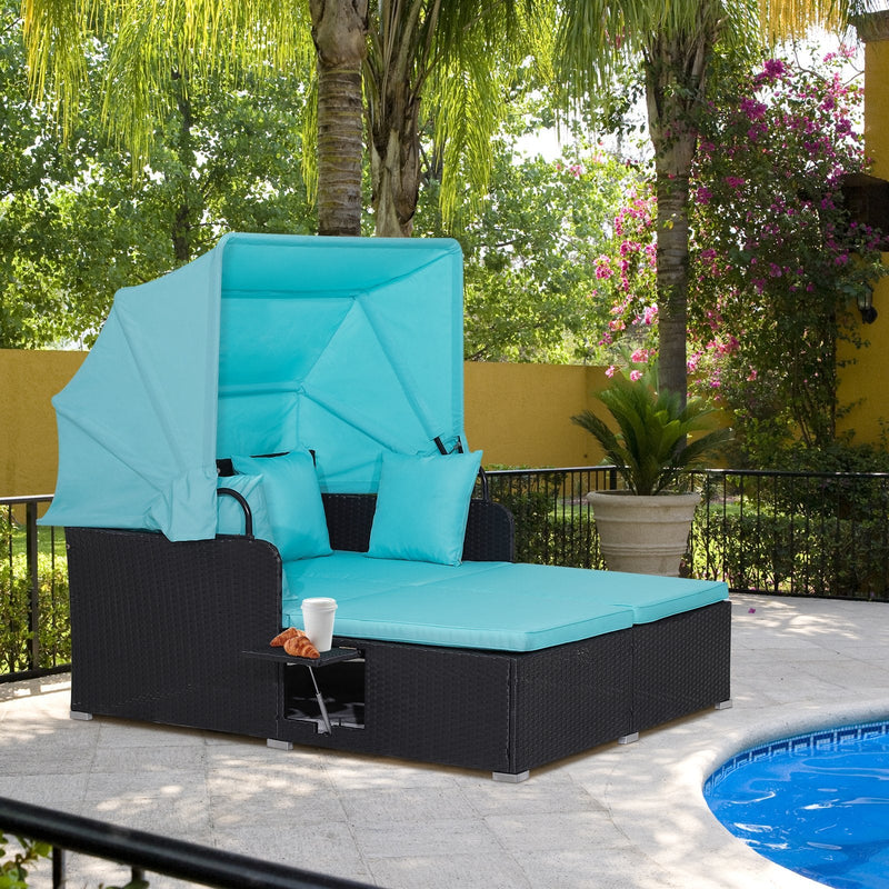 Garden Rattan Daybed with Retractable Canopy and Cushions-Beige - image 14