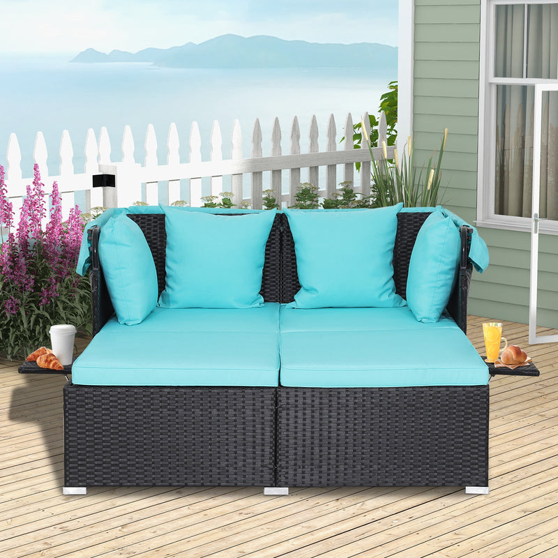Garden Rattan Daybed with Retractable Canopy and Cushions-Beige - image 15