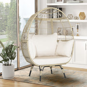 Oversized Rattan Egg Chair with 4 Cushions for Balcony Backyard