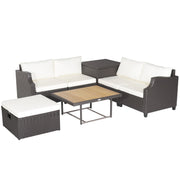 Costway 7-Piece Hand-Woven PE Wicker Patio Furniture Set Off White - Outdoor Garden Dining Set