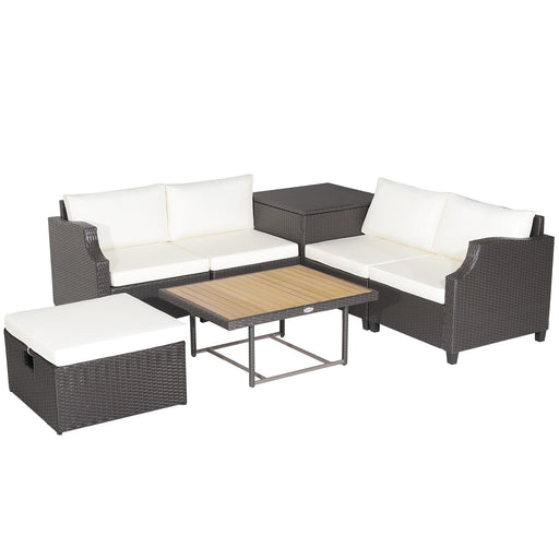 Costway 7-Piece Hand-Woven PE Wicker Patio Furniture Set Off White - Outdoor Garden Dining Set
