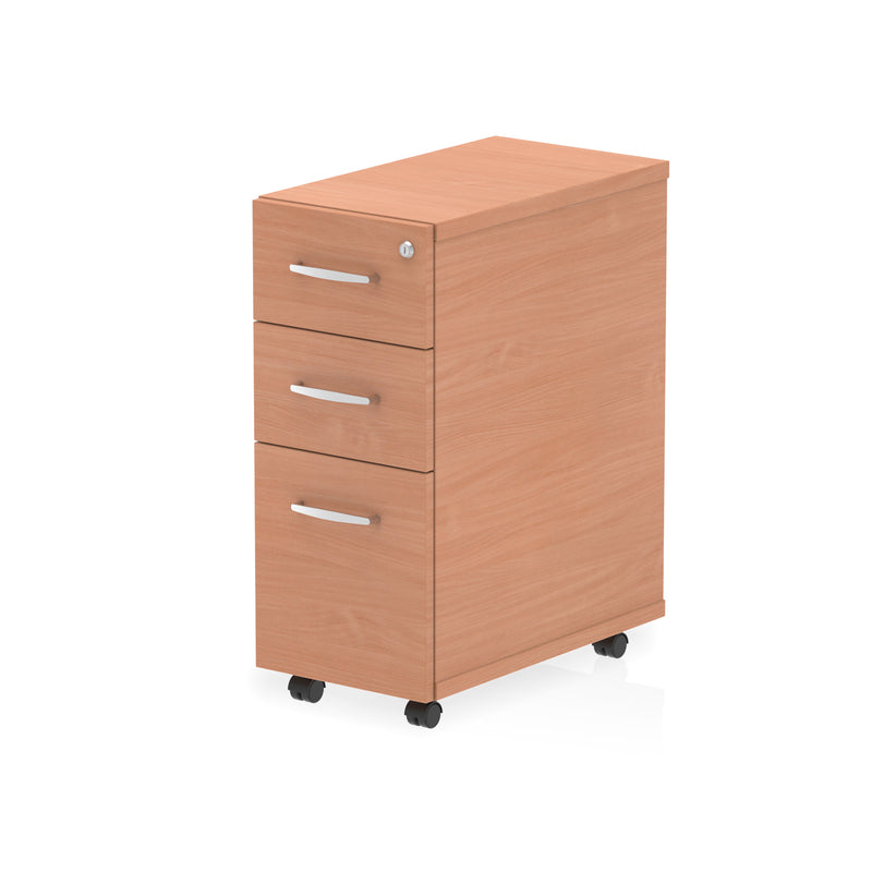 Impulse Narrow Under Desk Pedestal - Beech - 3 Drawer - Homesplex