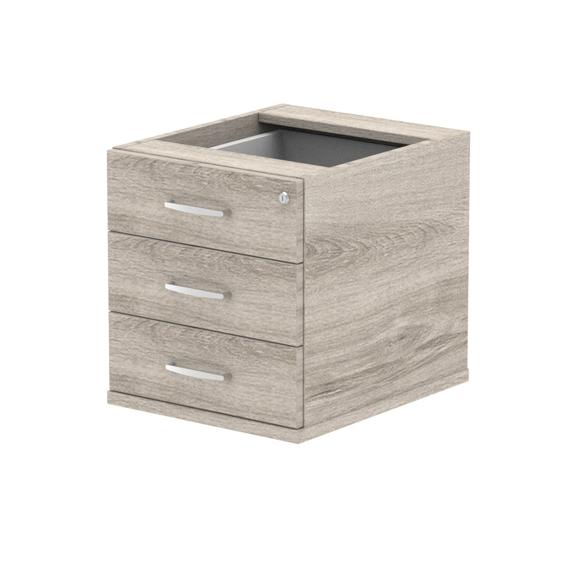 Impulse Fixed Pedestal - Grey Oak - 3 Drawer - Homesplex