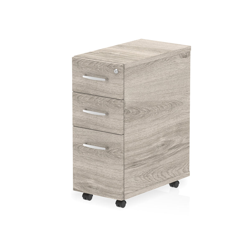 Impulse Narrow Under Desk Pedestal - Grey Oak - 3 Drawer - Homesplex