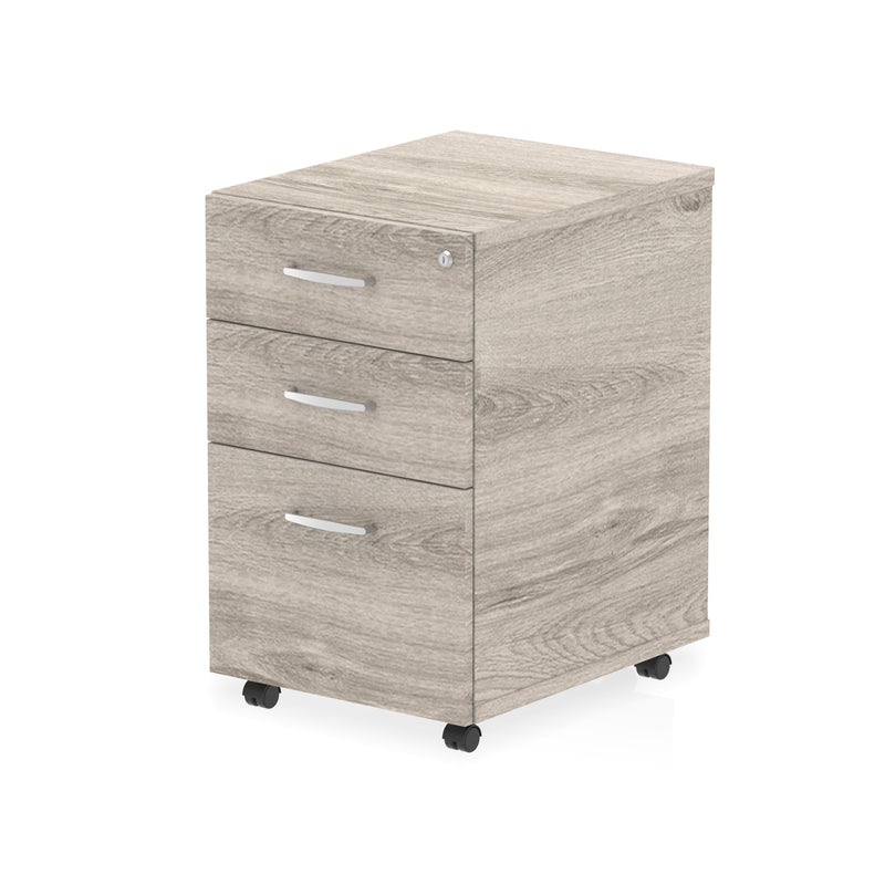 Impulse Under Desk Pedestal - Grey Oak - 3 Drawer - Homesplex