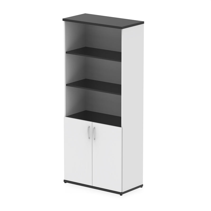 Impulse Open Shelves Cupboard - Black & White - Door White - Homesplex