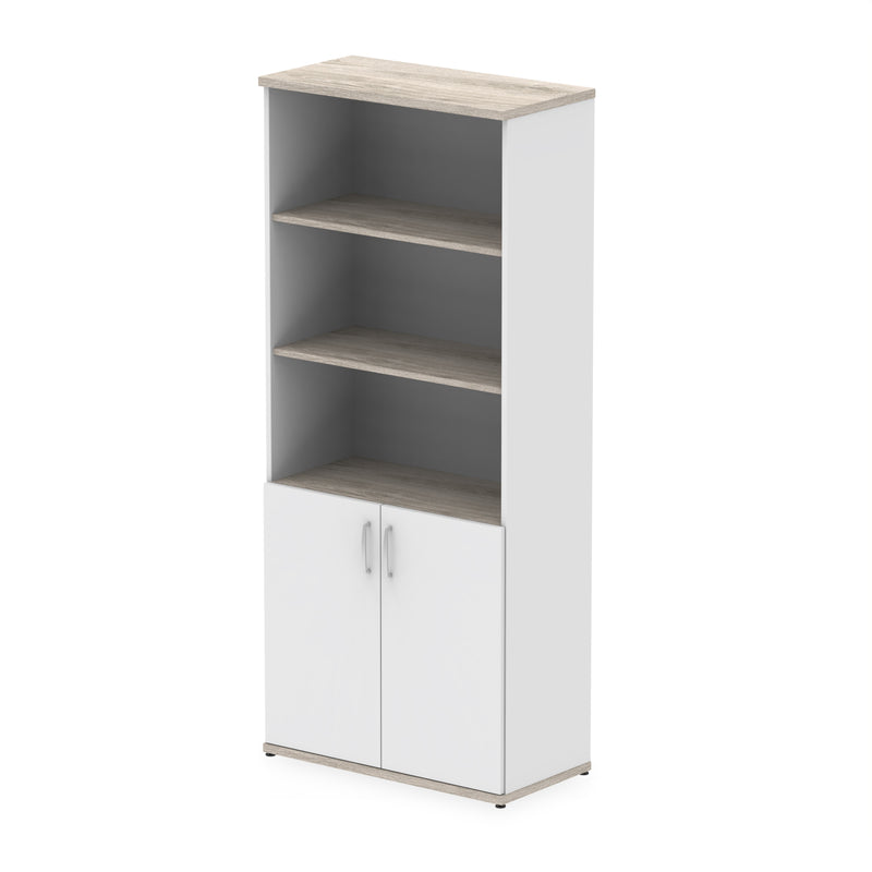 Impulse Open Shelves Cupboard - Grey Oak & White - Door White - Homesplex