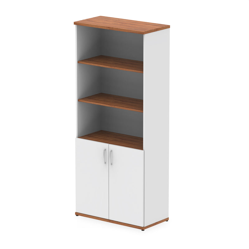 Impulse Open Shelves Cupboard - Walnut & White - Door White - Homesplex