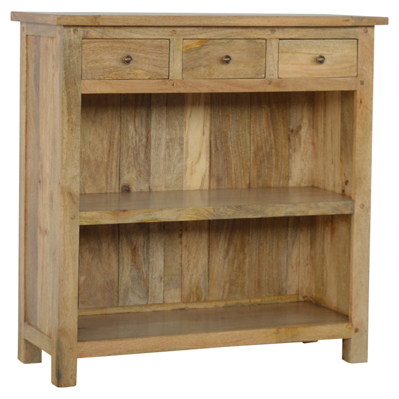 Country Style Low Bookcase - angled view showing drawers and shelves