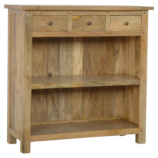 Country Style Low Bookcase - angled view showing drawers and shelves