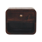 Mini Curved California Walnut Wall Mounted Bedside with Open Slot