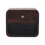 Mini Curved California Walnut Wall Mounted Bedside with Open Slot