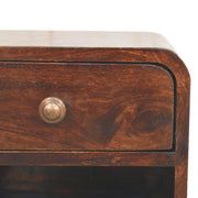 Mini Curved California Walnut Wall Mounted Bedside with Open Slot
