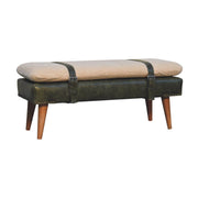 Boucle Buffalo Hide Olive Green Leather Bench