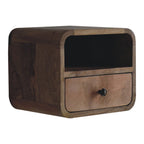 Extra Mini Wall Mounted Curved Oak-ish Bedside with Open Slot