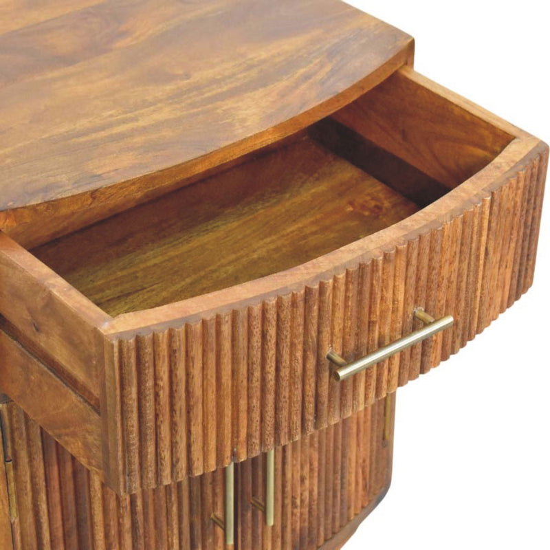 Solid Wood Curved Ribbed Bedside with Drawer