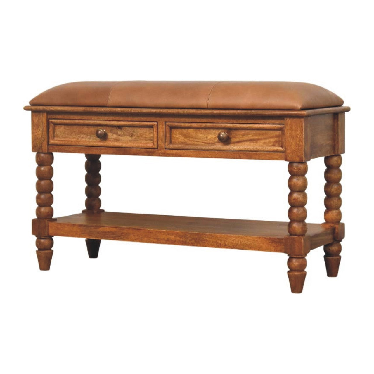 Spindle Leather Bench