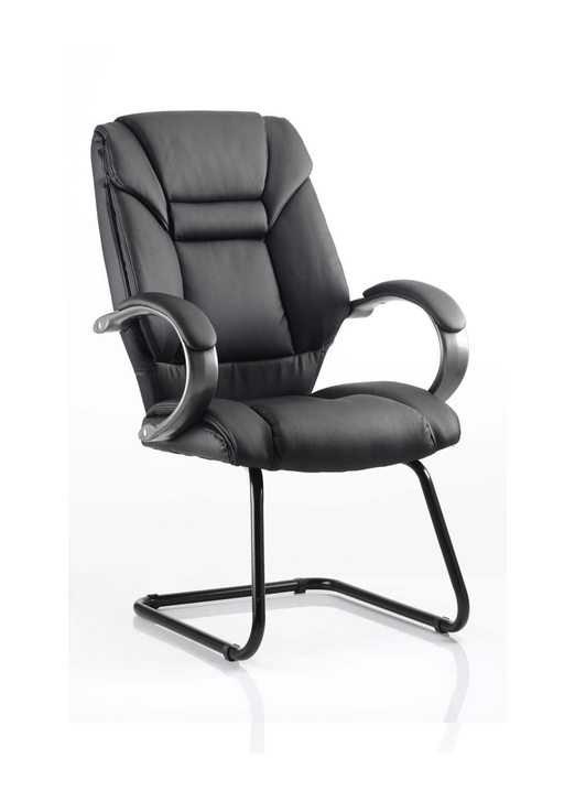 Galloway High Back Cantilever Visitor Chair - Black Leather