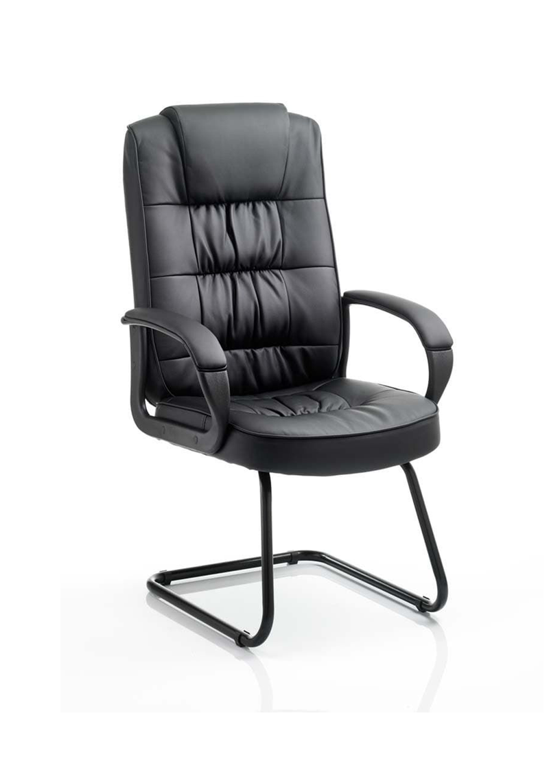 Moore Deluxe High Back Cantilever Visitor Chair - Black Leather