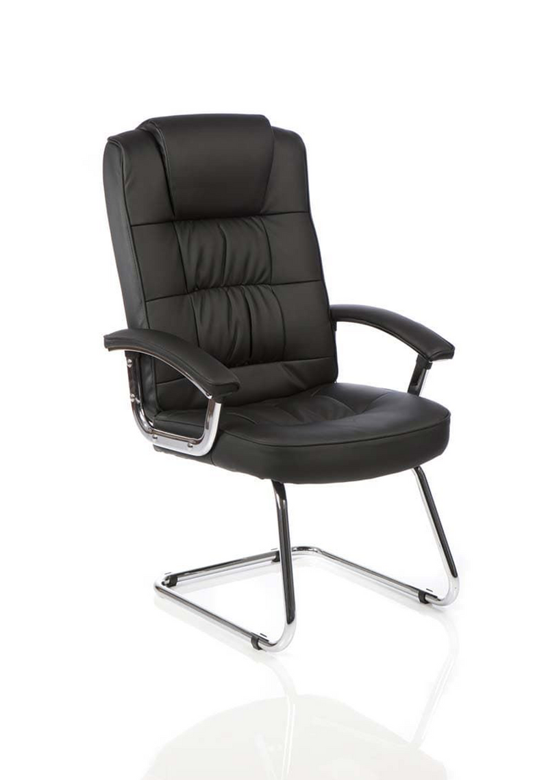 Moore Deluxe High Back Cantilever Visitor Chair - Black Leather Deluxe