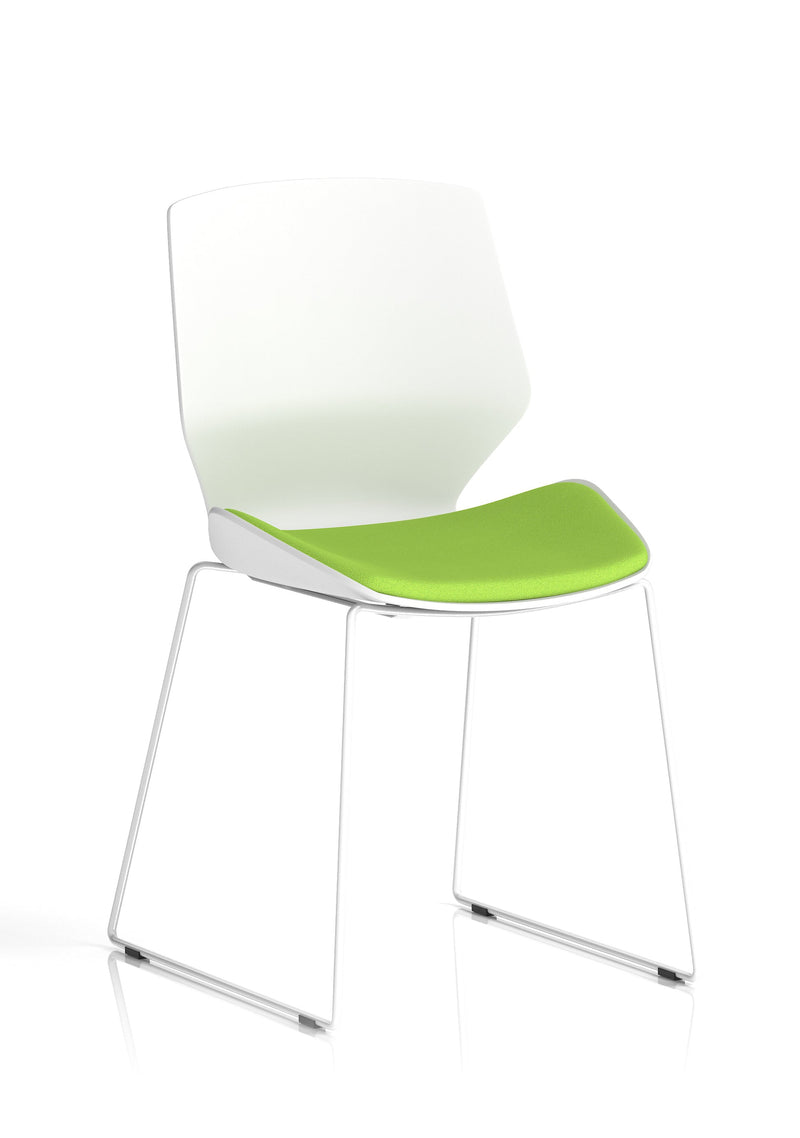 Florence Sled White Frame Fabric Seat Visitor Chair - Bespoke Myrrh Green