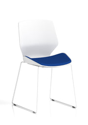 Florence Sled White Frame Fabric Seat Visitor Chair - Bespoke Stevia Blue