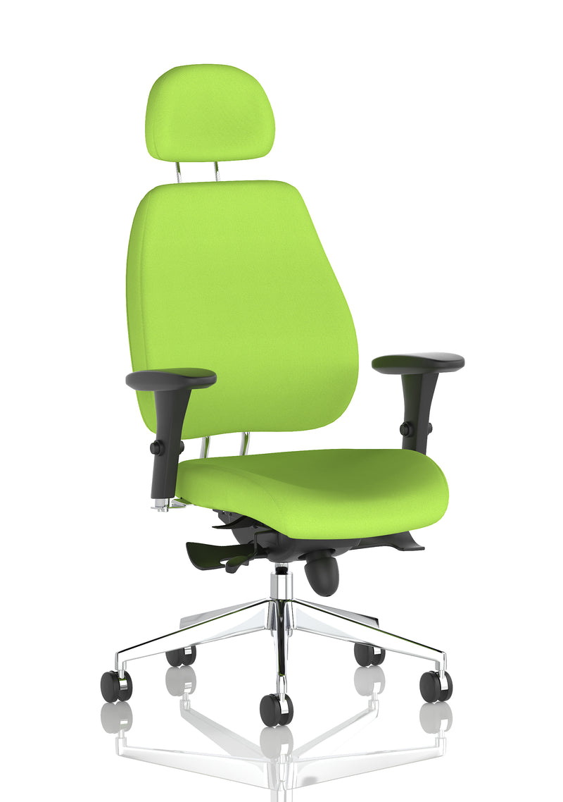 Chiro Plus High Back Ergonomic Posture Chair with Arms - bespoke fabric colour swatch, Myrrh Green with Headrest