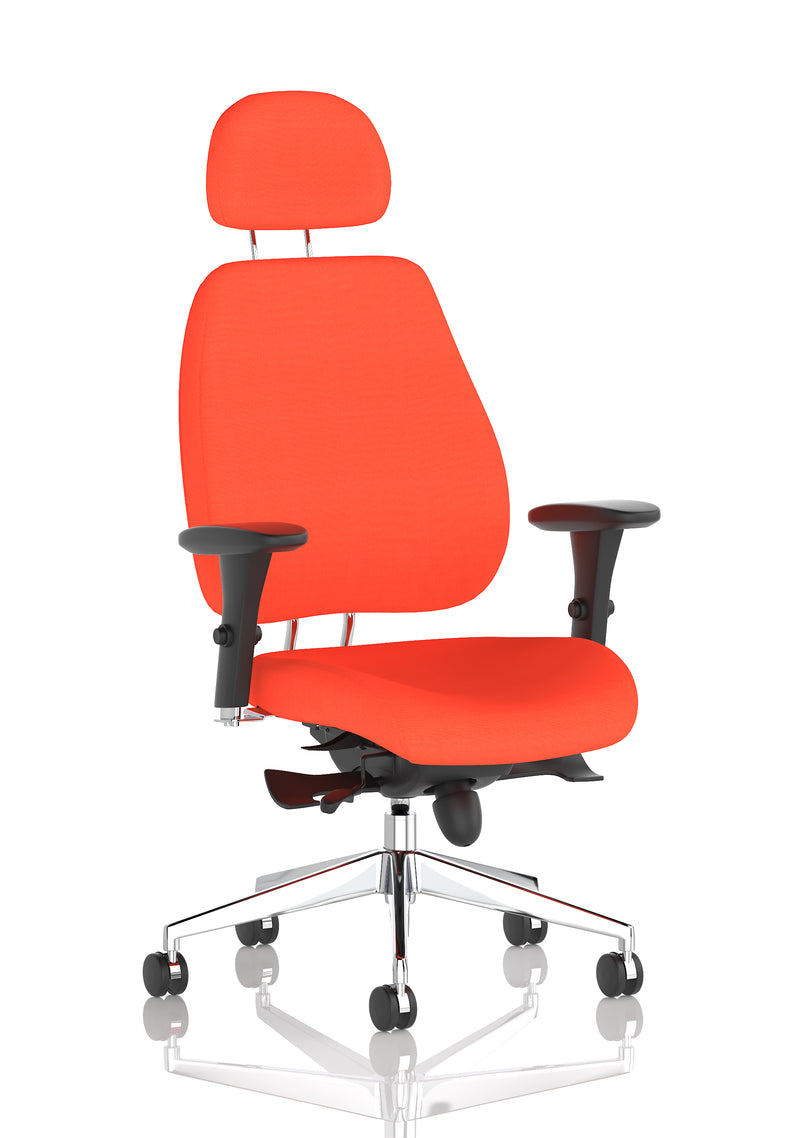 Chiro Plus High Back Ergonomic Posture Chair with Arms - bespoke fabric colour swatch, Tabasco Orange with Headrest