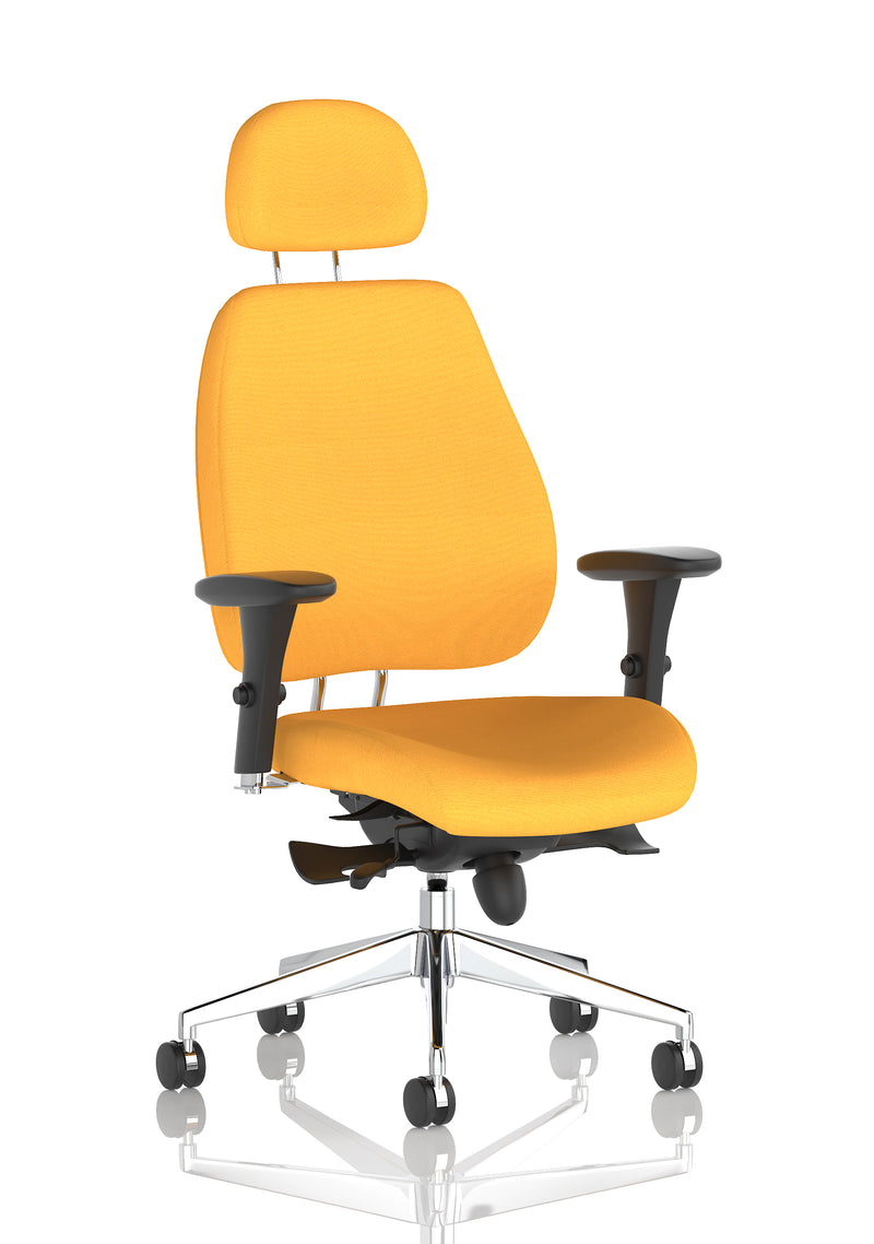 Chiro Plus High Back Ergonomic Posture Chair with Arms - bespoke fabric colour swatch, Senna Yellow with Headrest