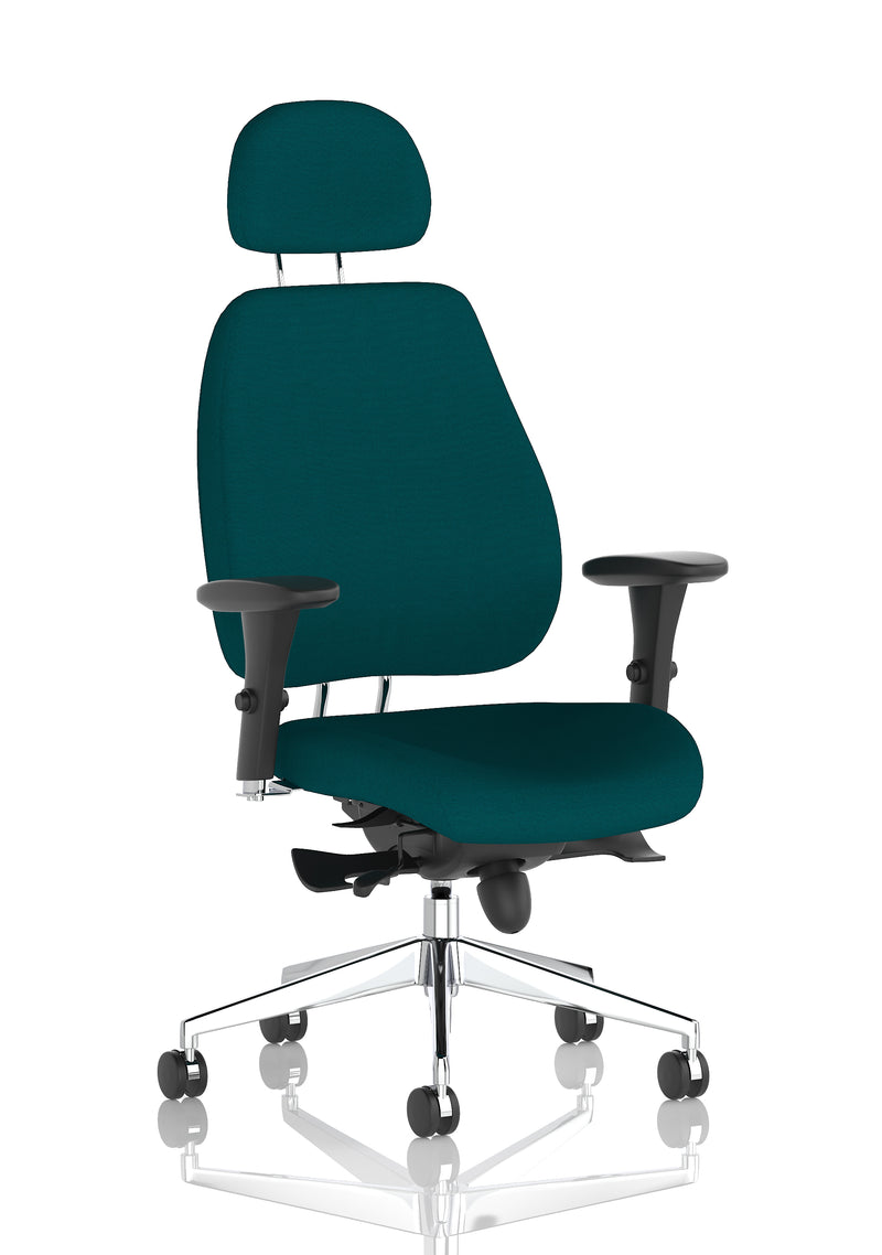Chiro Plus High Back Ergonomic Posture Chair with Arms - bespoke fabric colour swatch, Maringa Teal with Headrest