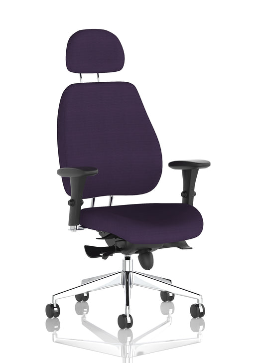 Chiro Plus High Back Ergonomic Posture Chair with Arms - bespoke fabric colour swatch, Tansy Purple with Headrest