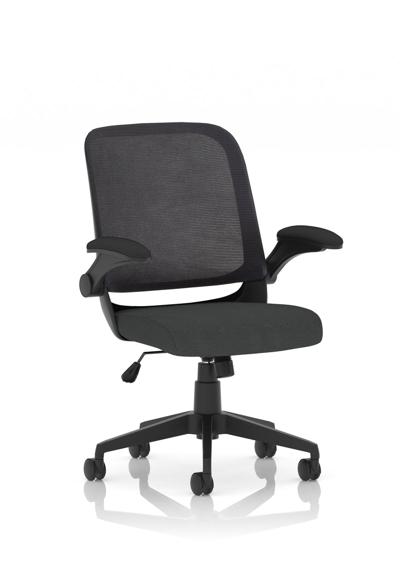 Dynamic Crew Medium Mesh Back Task Operator Chair with Folding Arms - Black