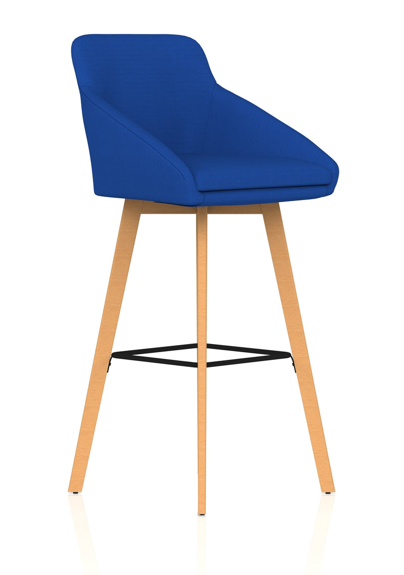 Carmen Wooden Leg High Stool - Bespoke Stevia Blue