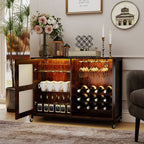 Liquor Buffet Sideboard with LED Lights and Glass Holders