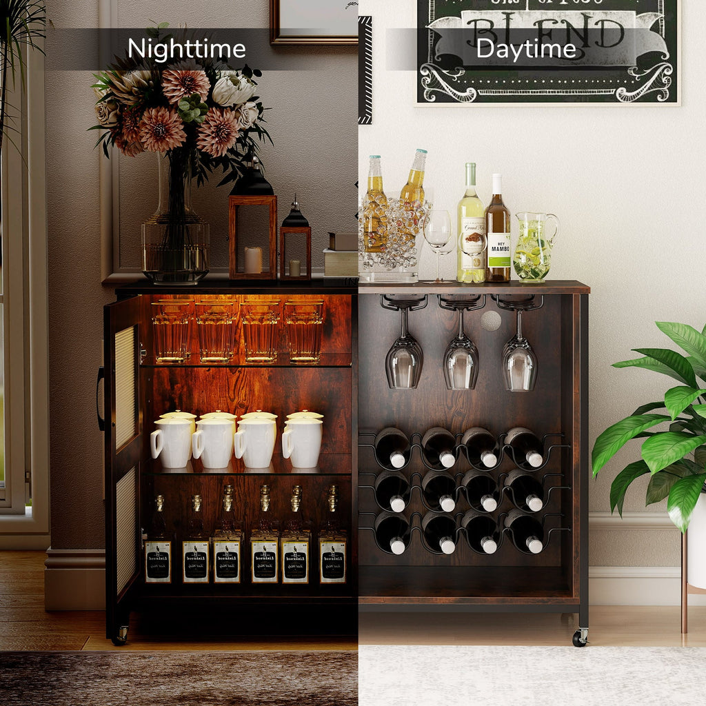 Liquor Buffet Sideboard with LED Lights and Glass Holders