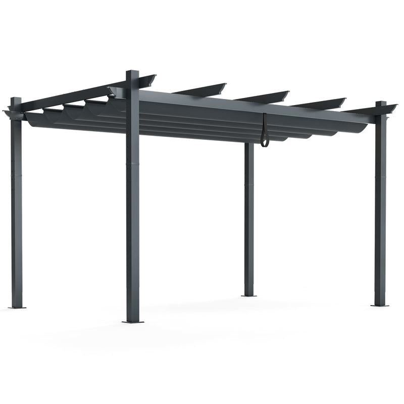 Costway 3 x 4m Outdoor Retractable Pergola with Sun Shade Canopy Grey - Large Garden Shelter NP10911GR