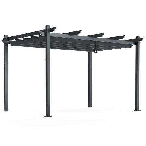 Costway 3 x 4m Outdoor Retractable Pergola with Sun Shade Canopy Grey - Large Garden Shelter NP10911GR