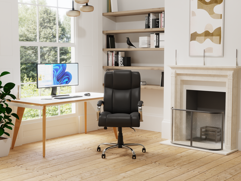 Texas High Back Heavy Duty Executive Black Leather Office Chair with Arms