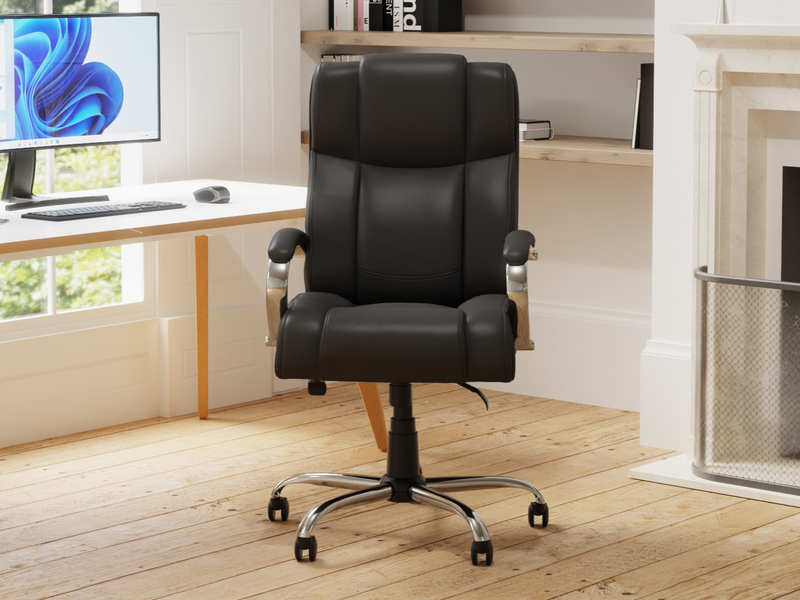 Texas High Back Heavy Duty Executive Black Leather Office Chair with Arms