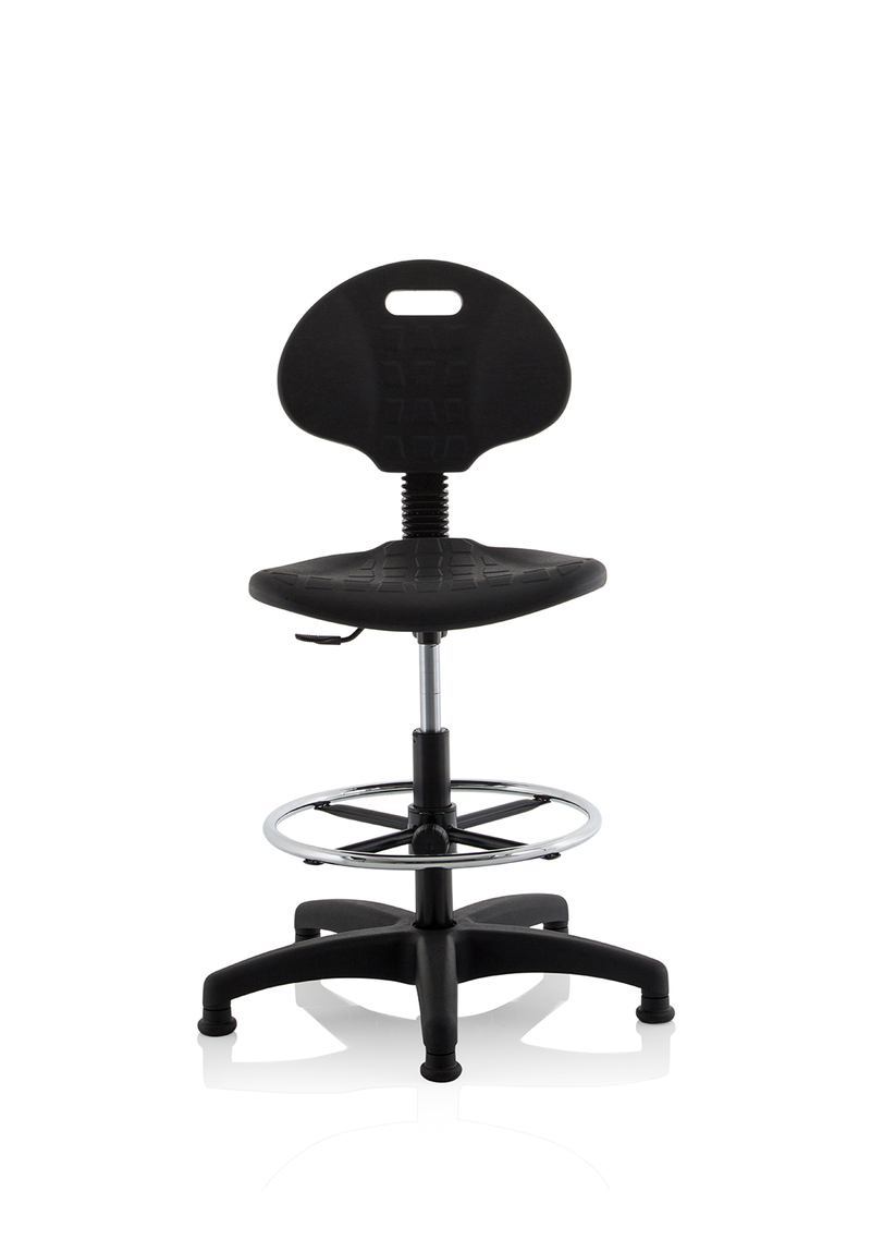 Malaga Polyurethane Draughtsman Task Operator Chair - Black, angle