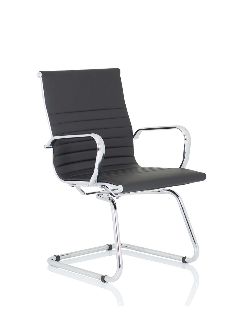 Nola Black Leather Cantilever Visitor Chair - Black Leather