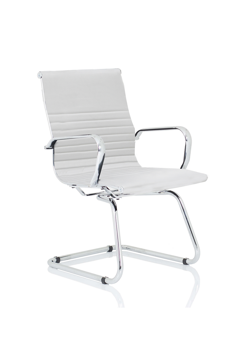 Nola Black Leather Cantilever Visitor Chair - White