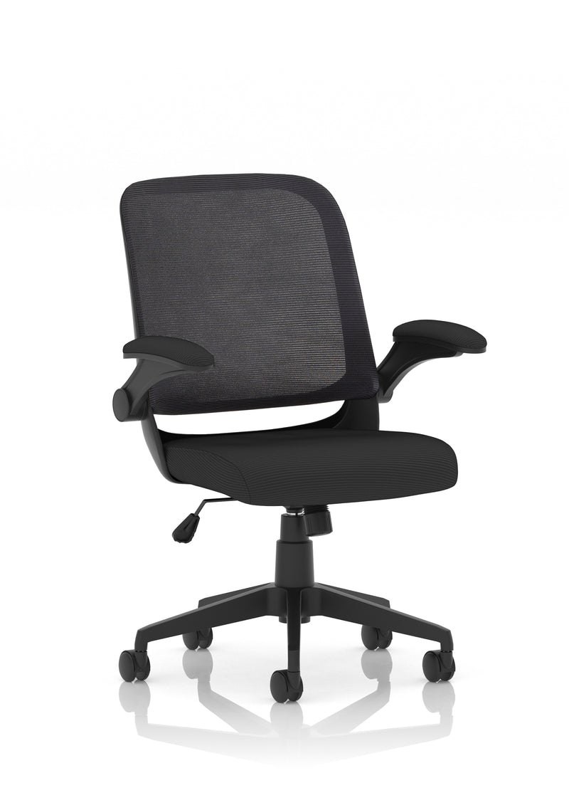 Dynamic Crew Medium Mesh Back Task Operator Chair with Folding Arms - Black