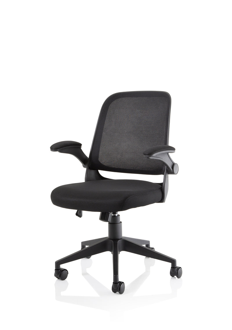 Dynamic Crew Medium Mesh Back Task Operator Chair with Folding Arms - Black