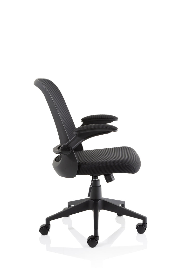 Dynamic Crew Medium Mesh Back Task Operator Chair with Folding Arms - Black