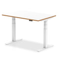 Dynamic Oslo Air Height Adjustable Desk - White Top Natural Wood Edge White Frame