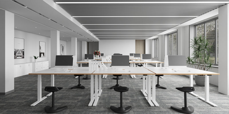 Dynamic Oslo Air Height Adjustable Desk - White Top Natural Wood Edge White Frame