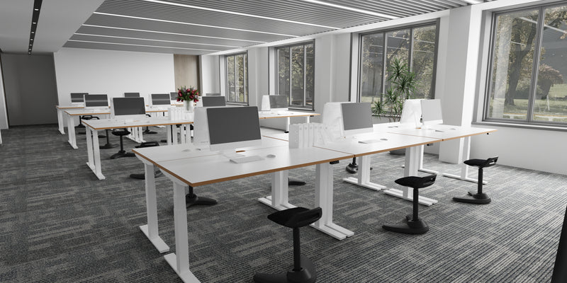 Dynamic Oslo Air Height Adjustable Desk - White Top Natural Wood Edge White Frame