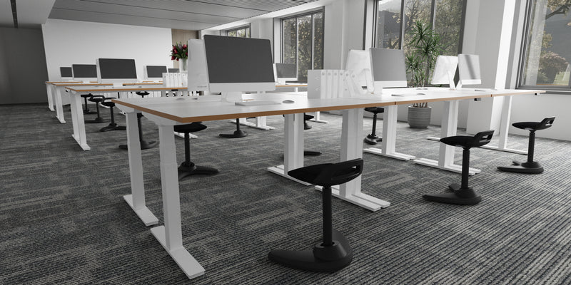 Dynamic Oslo Air Height Adjustable Desk - White Top Natural Wood Edge White Frame