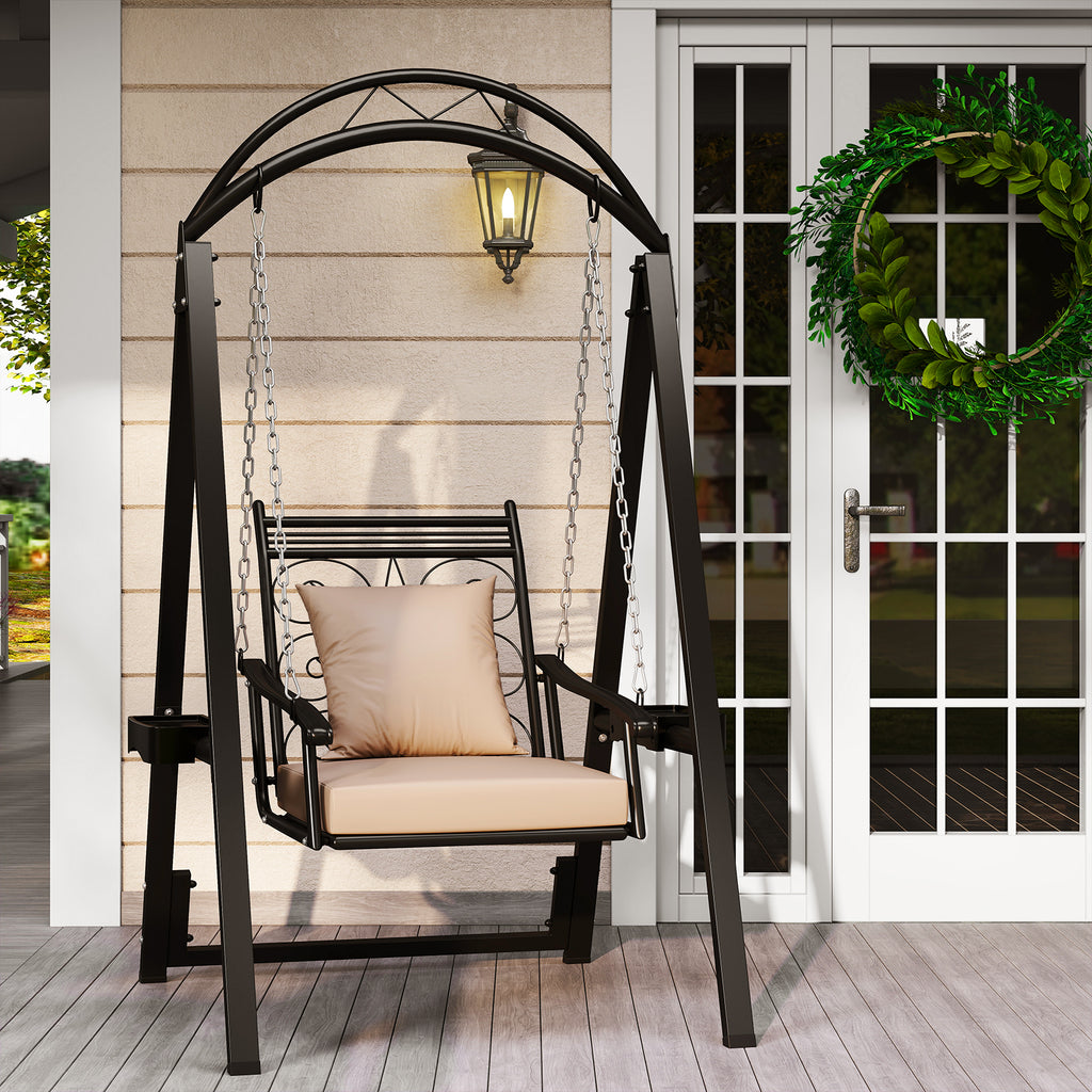 Outdoor Porch Swing with Removable Cushions and Side Tables for Garden Backyard